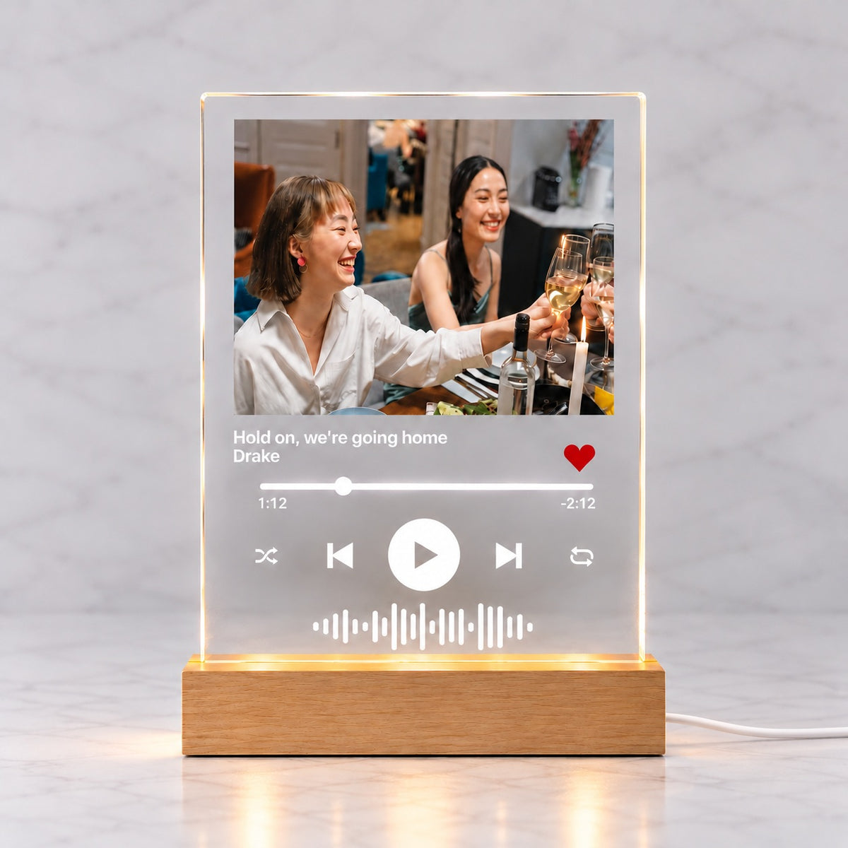 Personalised Spotify Acrylic Plaque A5 with LED Wooden Base